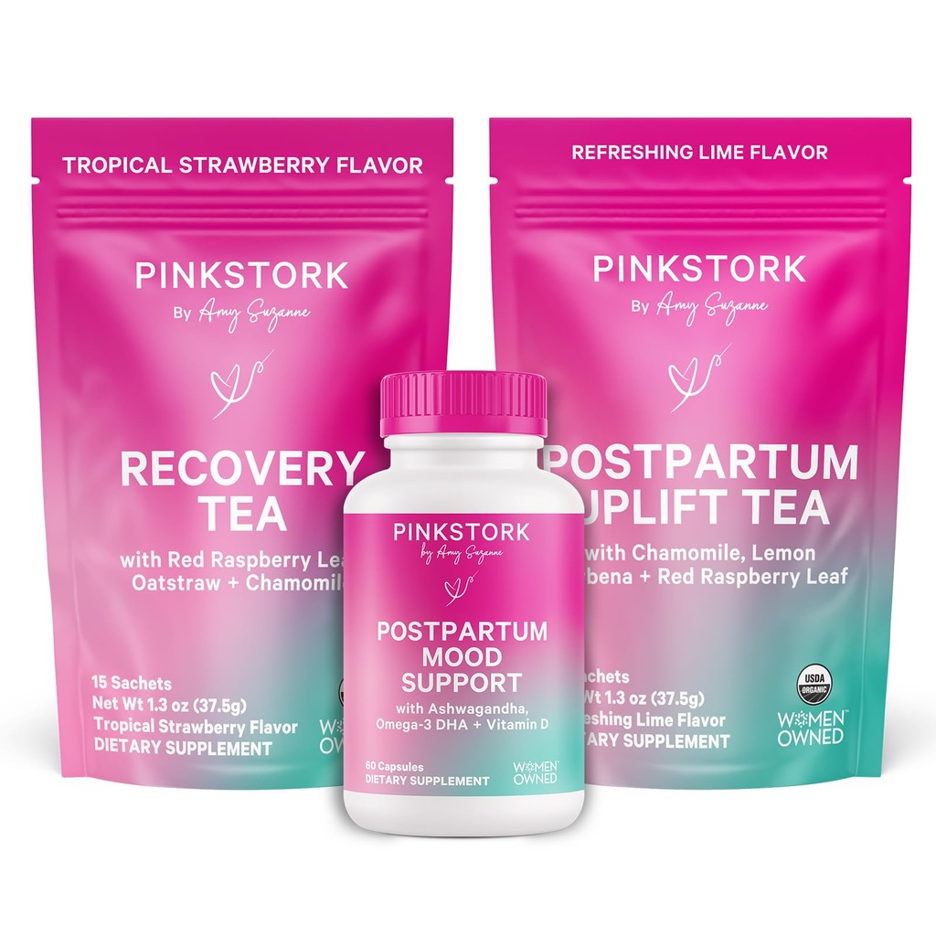Postpartum Castpartum Kit - Hormone Saldo, Recovery & Mood Dukungan untuk Ibu Baru - Postnatal Ashwagandha + Herbal Teas for Stress Relief, Energy - Gift Set - Vegan, Organik