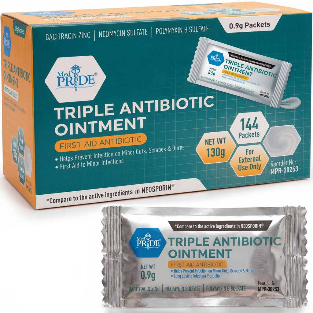 MED PRIDE Triple Antibiotic Oconsuckets Bulk 144 X 0.9g, Invidual Antibiotic Offenket for Burns, Cuts, Wound Care