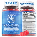 Gummies Magnesium - Triple Magnesium Complex, Magnesium Glycinate Gummies 12.4; Magnesium Glycinate, Malate, Citrat w / D3 B6 B12, untuk Tenang, Tidur & Muscle Kram 124; Absorpsi Tinggi 124; Vegan, 2 Pack