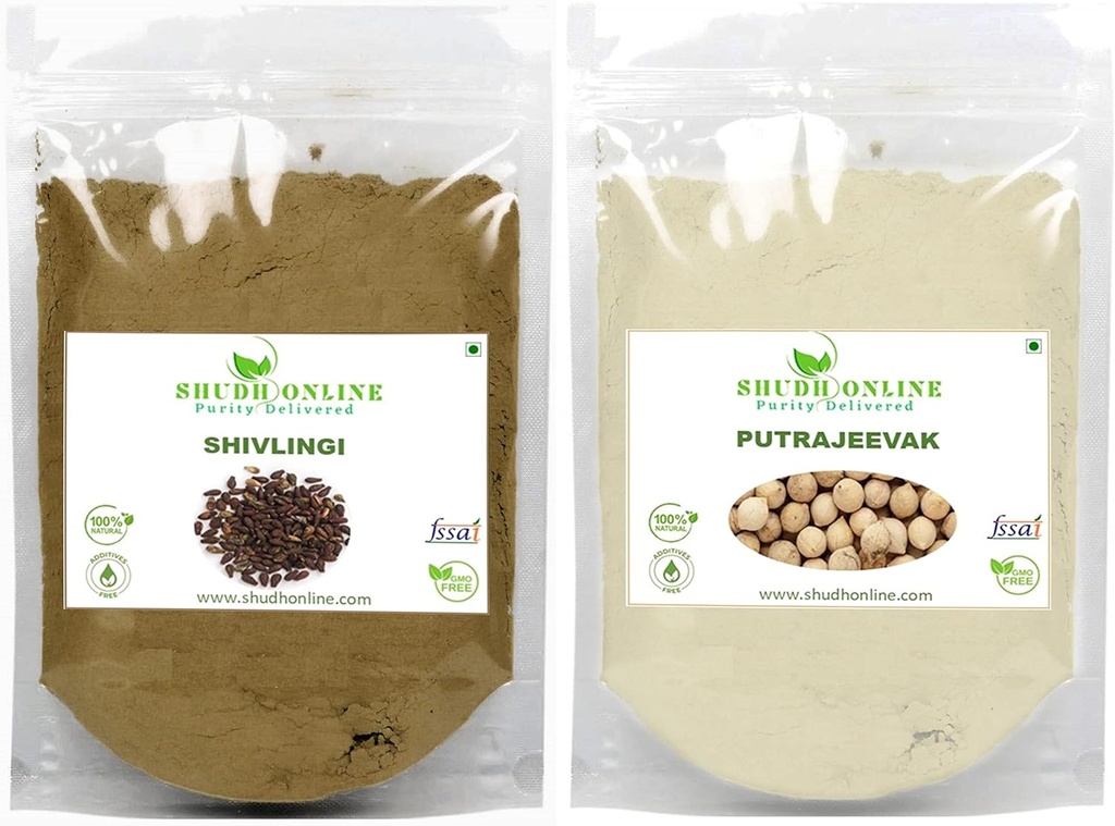 Shudh Online Sivalingi dan Putrajivak Popper Benih Combo (100 gram masing-masing), Putrajeevak dan Shivlingi Beej bubuk, Putr Jivak, Shivalinga, Shivling