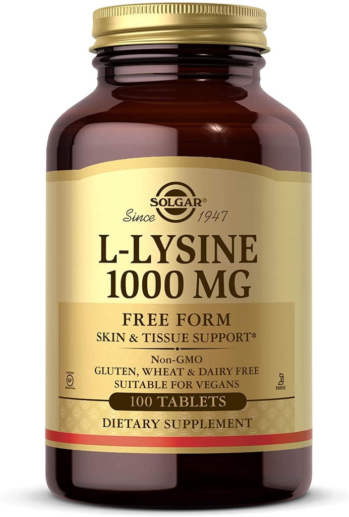 Solgar L-Lysine 1000 mg, 100 Tablet - Enhanced Absorpsi dan Assilasi - Prombes Integritas Skin dan Lips - Collagen Dukungan - Amino Acids - Non GMO, Vegan, Gluten Free - 100 Servis
