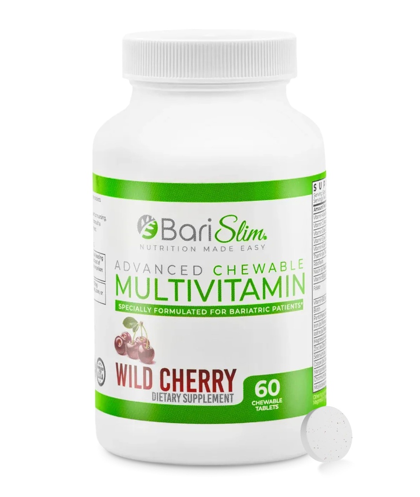BariSlim Advanced Chewable Bariatric Multivitamin Tablet - Bariatric Vitamin dan Suplemen untuk Operasi Post Bariatric termasuk Bypass Gastric dan Gastric Sleeve 124; Cherry Liar (60 Count)