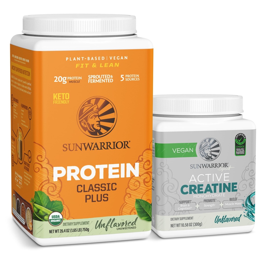 Sunwarrior Vegan Protein Powder 124; Unhafeared, 30 pelayan & Creatine Monohydrate Powder 126; Unflashing, 60