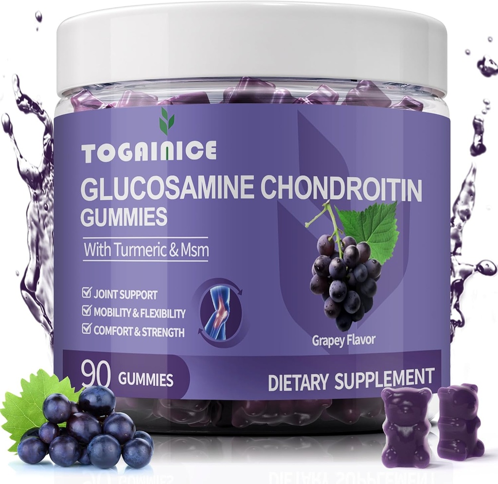 Glucosamin Chondroitin Sugar Free, Ekstra Kekuatan 1500mg Glucosamine dengan MSM & Turmeric, Dukungan Bersama Suplemen Pria & Perempuan, untuk Fleksibilitas Gabungan & Bone Health, 90 Count V01