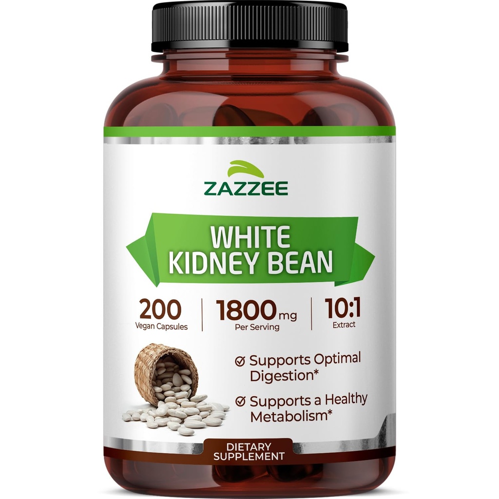 Zazzee White Kidney Bean 10: 1 Ekstraksi, 1800 mg per Serving, 200 Vegan Capsules, Lebih dari 2 Bulan Supply, Standardisasi, konsentrasi 10X Ekstrak, 100% Vegetarian, All- Natural dan Non-GMO, dibuat di Amerika Serikat