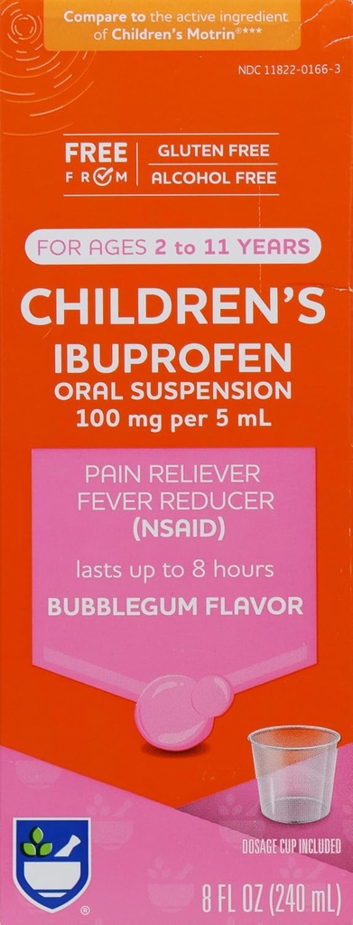 Ibuprofen Rite Children 's Ibuprofen 211, Bubble Gum - 8 oz oz 124; Kids Pain Reliever & Fever Reducer; for Children Ages 2 to 11 Years 124;