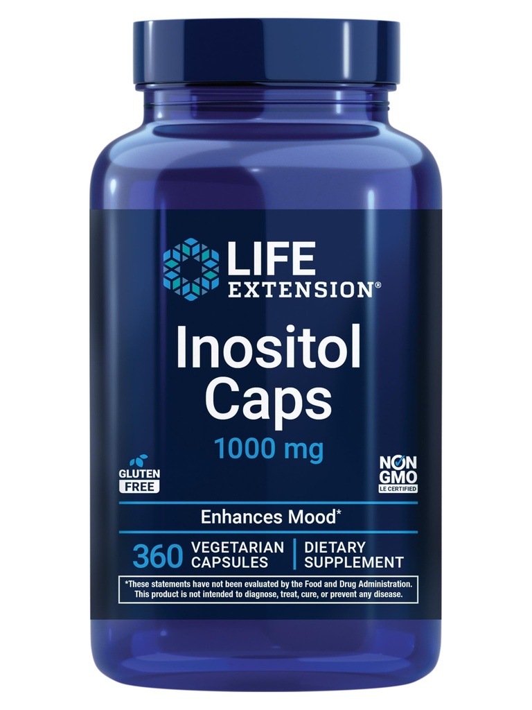 Life Extension Inositol Caps - 1000 mg, Myo- Inositol - Mood Health, Wells, Healthy Metabolisme, Hormone Balance - Bebas, Non-GMO, Vegetarian - 360 Capsules