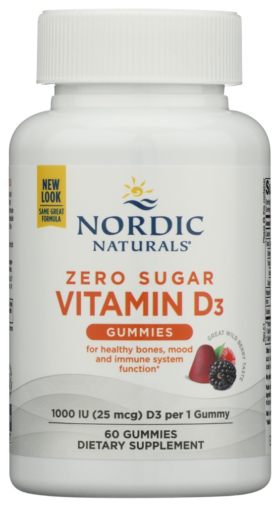 Aspek Nordic Zero Sugar Vitamin D3 Gummies, Wild Berry - 60 Gummies - 1000 IU Vitamin D3 - Great Tasy - Healthy Bones, Mood & Imune System Fungsi - Non-GMO - 60 Servings