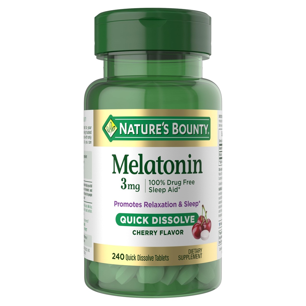 Nature 's Bounty Melonatoin 3mg Quick Dissolve, Sleep Aid for Dewata, Cherry Flavor, 240 Count (Paket 1)