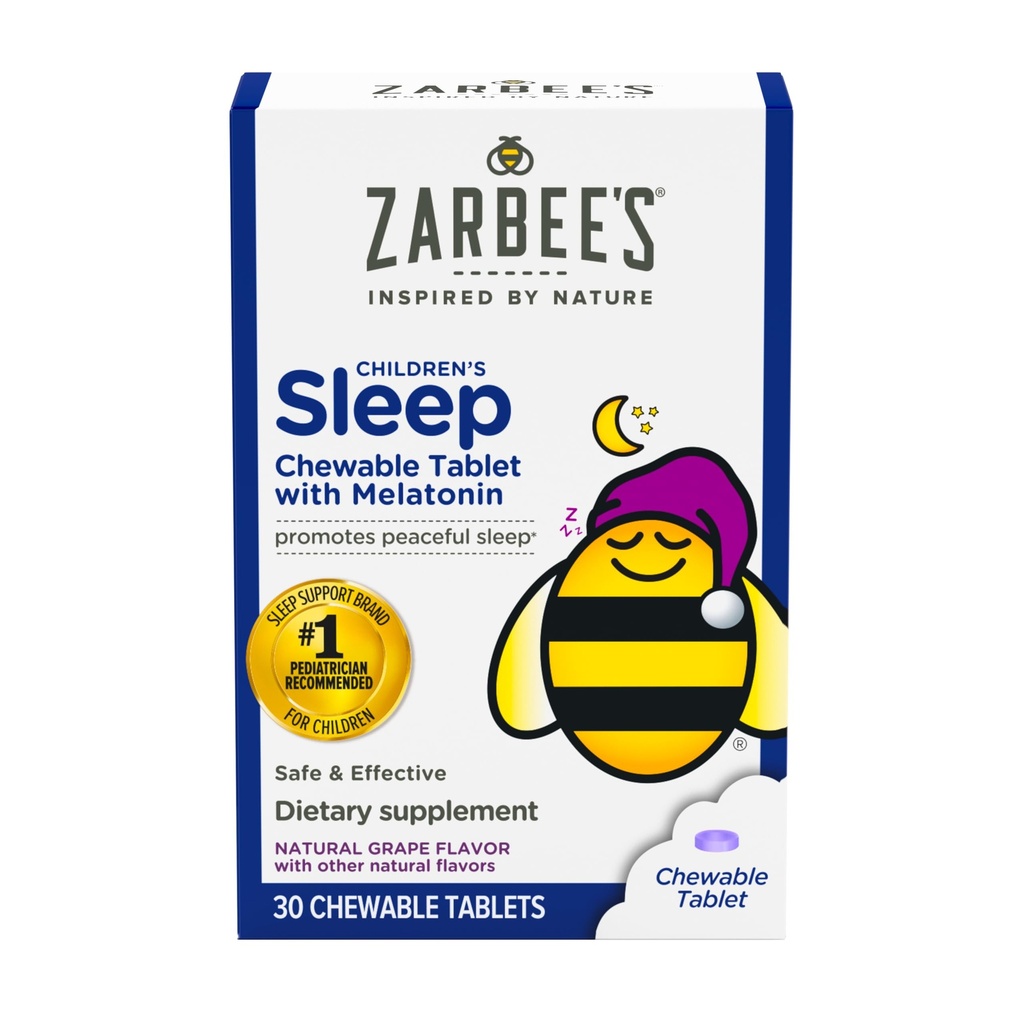Zarbee 's Children 1mg Melonain Chewable Tablet, Drug-Free & Effective Sleep Suplement, Easy to Take Natural Grape Flavor Tablet for Children Ages 3 and Up, 30 Count