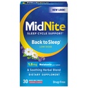 MidNite Back to Sleep Low Dose, 1.5 mg Melonatinin Sleep Aid, Non-Habit Forming, Herbal Dietary Supplemen untuk Dewasa, Drug-Free, Gluten- Free, Lactoe- Free, Vegetarian, Vegan, 30 Quick Melt Tablets