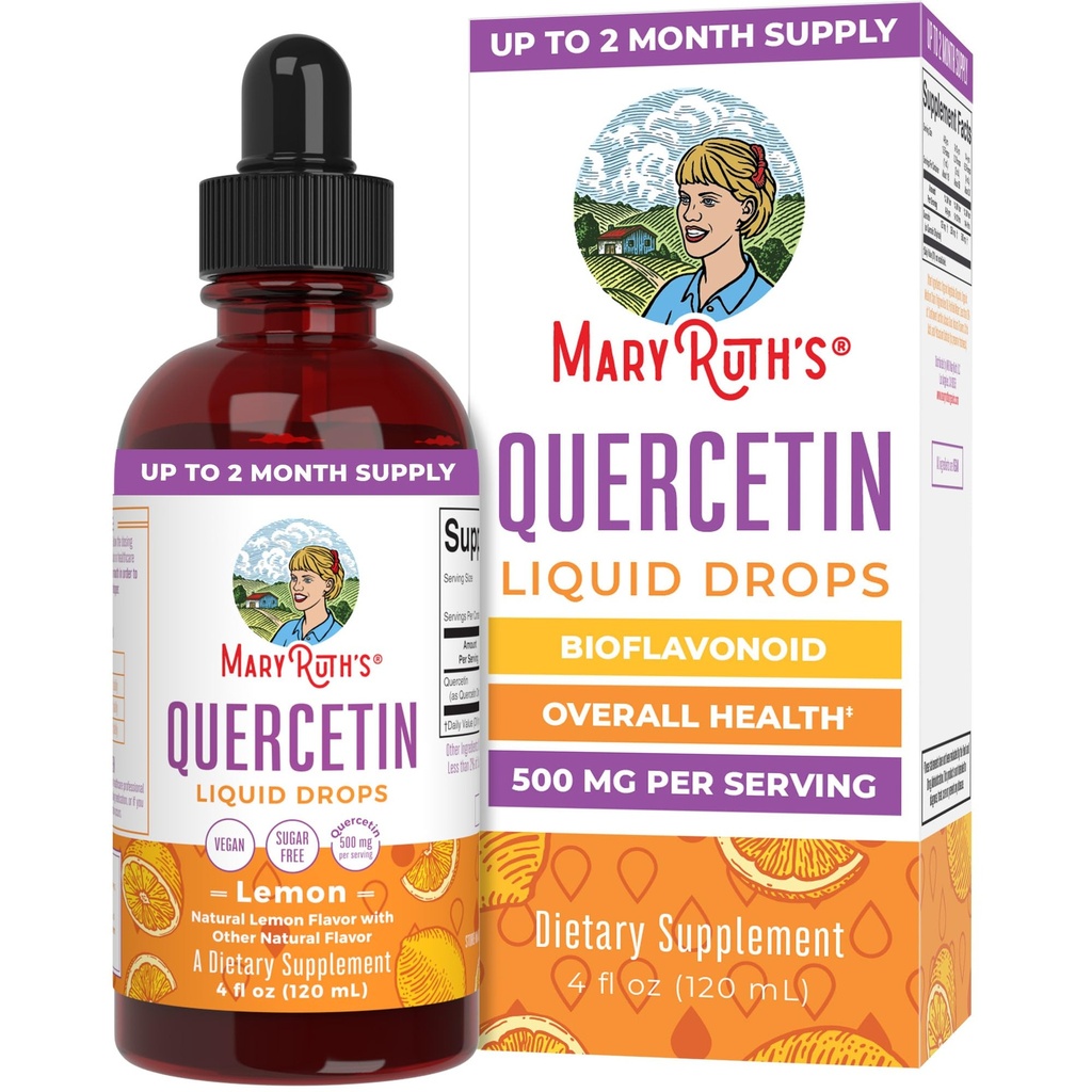 MaryRuth Organics Quercetin Liquid Drops 126; Sugar Free Expane 124; 500mg for Dewasa 18 & Over 14; Cardiovascular Health for Dewasa 124; Bioflavonoid 124; Vegan 124; Non-GMO 124; Gluten Free 124; 4 Fl Oz