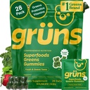 Gruns Adult Sugar- Free Super Greens Multivitamin Gummies, Superfood Guamins for Women and Men with Spirulina, Chlorella, Adaptogens & Prebiotic Fiber for Digetical Health (28 Count)