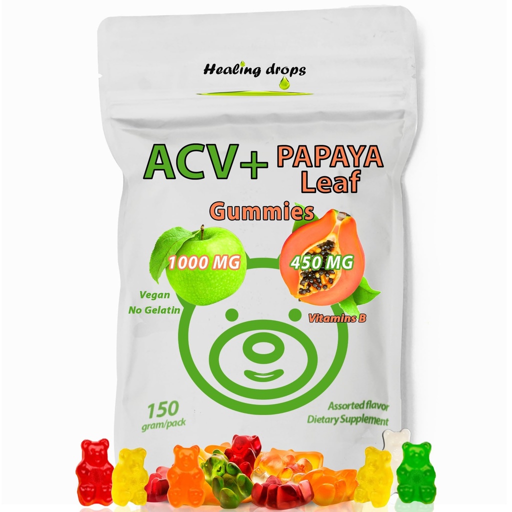 ACV Gummies & Papaya Extract gummies - Premium Enable Cider Vinegar Supplement - Iodin B6 B12 - Platosit Hair Skin & Heart Friendly (1, Reguler)