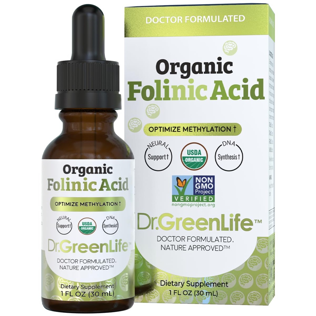 Dr. Green Mom USDA Organic Folcic Acid Drops - 500 mcg per Drop 124; Metilation Support B9 untuk Anak-anak & Dewasa 124; Pasokan Fungsi Neurologis, Konsumsi Kesehatan Sistem Gugup & DNA