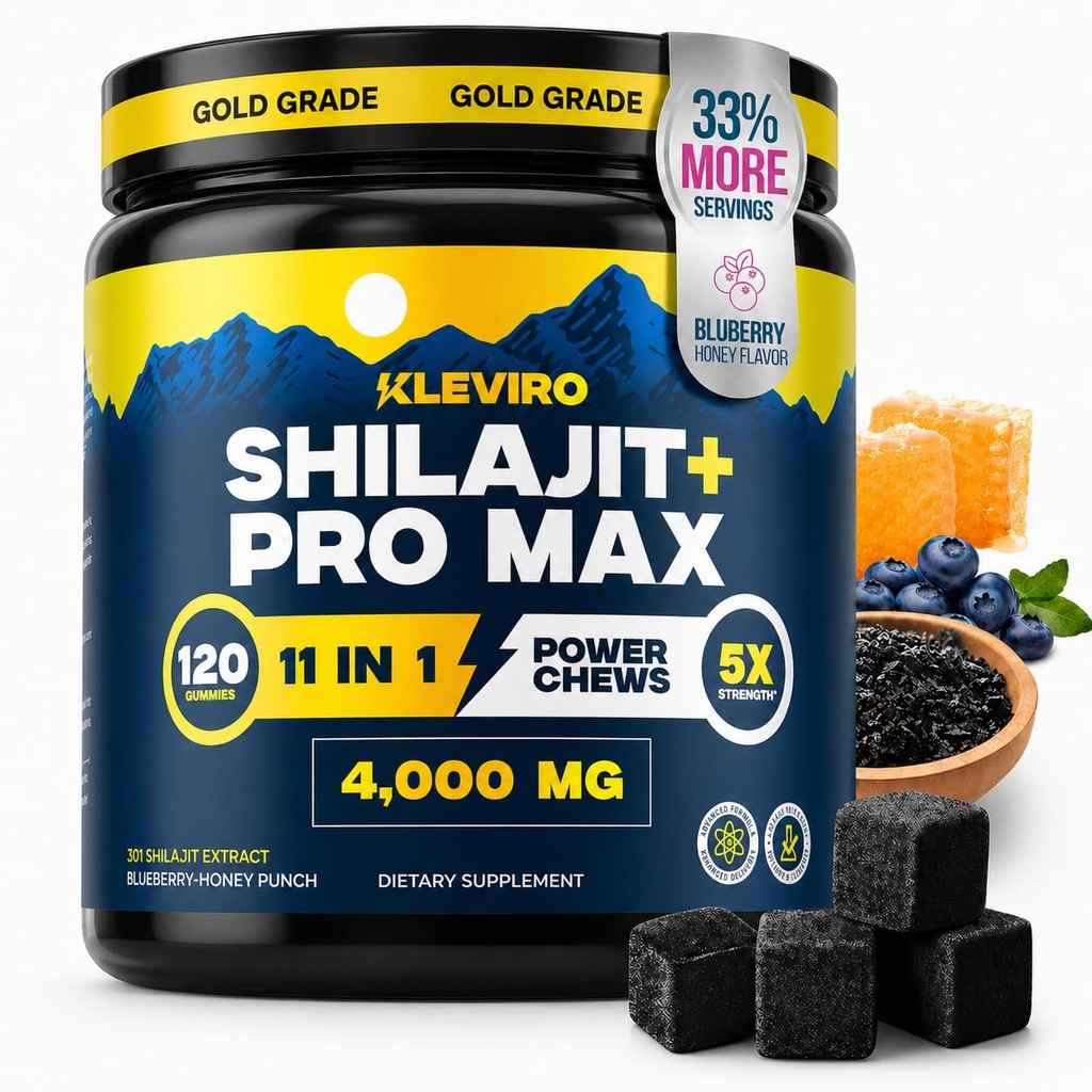 KLEVIRO 30: 1 Shilajit Gummies untuk Pria 124; 78% Fulvic Acid 124; 11 -1 Kompleks dengan Ashwagandha Ali, Tongkat Honey, Rhodiola, Lion 's Mane 124; No Added Sugar 14; GMP Certified & Lab Teruji