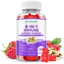 Imune Dukung Gummies - 8-in-1 Formula Herbal Suplemen dengan Astragalus, Elderberry, Quercetin, Bromelain, Echinacea, Vitamin C, D3 dan Zinc untuk keseimbangan harian, Raspberry Flavor, 60 Count