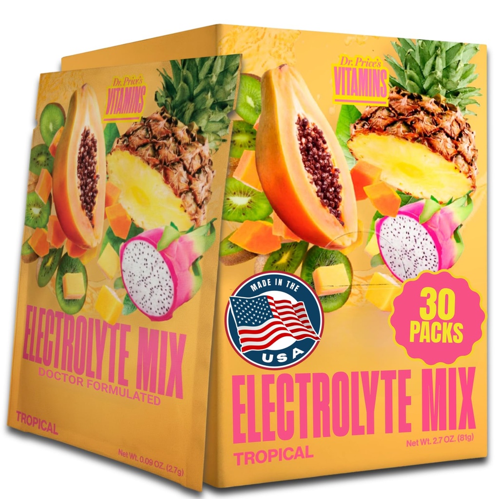 Prof. Price 's Electrolite Mix 124; Sugar-Free Hidration Powder dengan 72 + Trace Minetrace 124; No Sugar, Fast-Dissolting Electroltes Powrents Packet 124; Tropical (30 Packs)