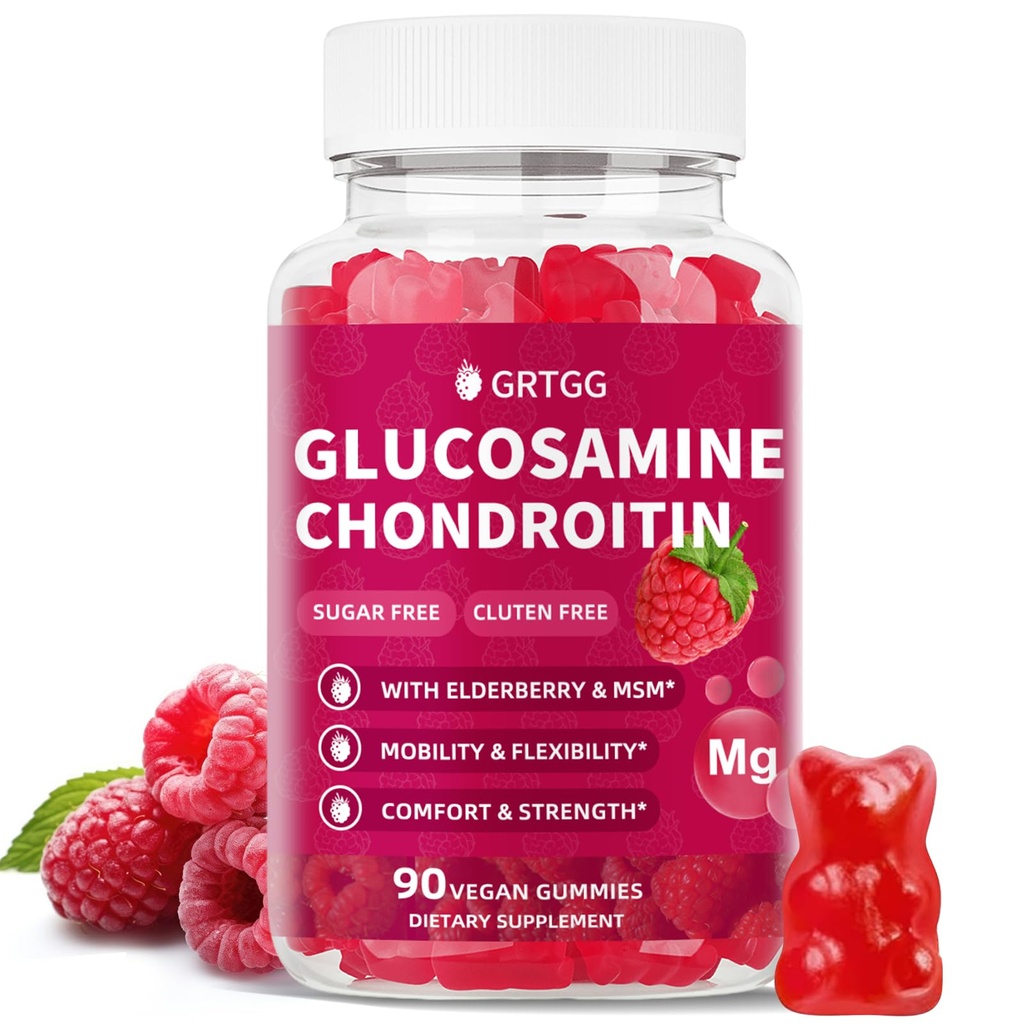 Glucosamin Chondroitin Gummies dengan MSM & Elderberry Ekstra Kekuatan 3000MG - Dukungan Bersama, Suplai Dukungan Ammune Antioksidan untuk Dewasa, Pria & Perempuan - 90 Raspberry Gummim