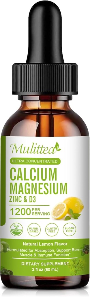 Calcium Magnesium Zinc Liquid dengan Vitamin D3, Magnesium Glycinate Plus Vitamin C K2 124; Persediaan Absorpsi Tinggi Kalsium untuk Heart & Bone 124; Gluten Free Sugar-