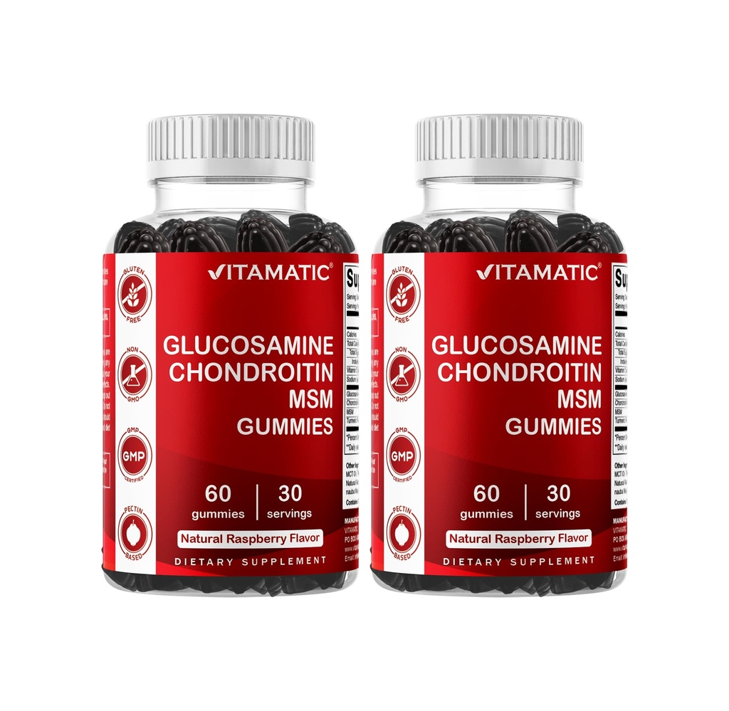 Vitamin Glucosamin Chondroitin Gummies dengan MSM & Vitamin E - Dukungan Bersama - 60 Pectin- Berdasarkan Gummies per Botol - Paket 2 (Total 120 Count)