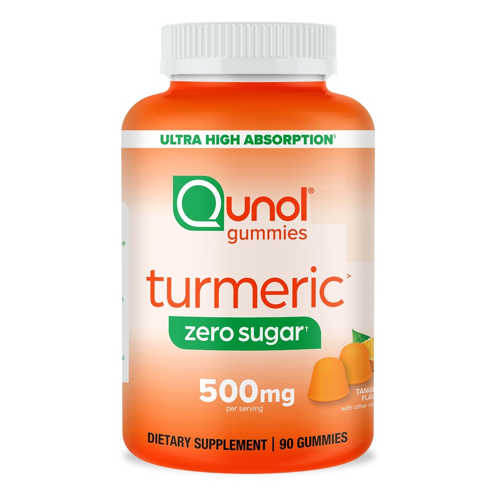 Qunol Zero Sugar Turmeric Gummies, Gummy with 500mg Turmeric Curcumin, Joint Support Support, Ultra High High Absorpsi Turmeric Curcumin, Vegetarian, Gluten Free, 90 Count