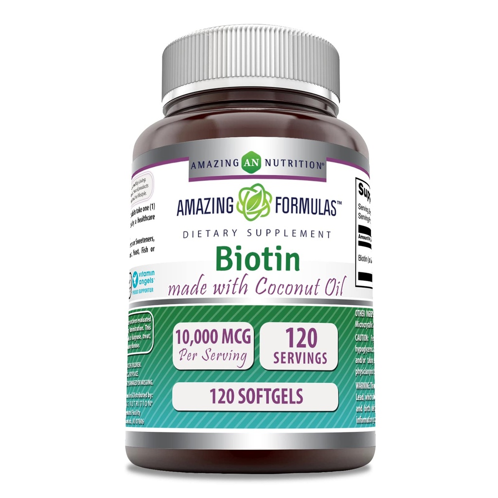 Amazing Formula Biotin dengan Ekstra Virgin Coconut Oil Suplemen 124; 10000 Mcg 124; 120 Softgels 12.4; Non-GMO 124; Gluten- Gratis 124; Dibuat di AS