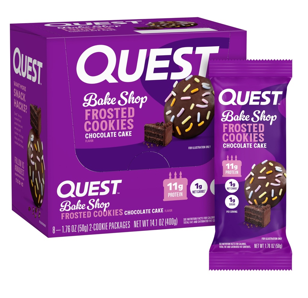 Quest Nutition Frosted Cookies Twice, Chocolate Cake, 1g Sugar, 11g Protein, 1g Net Carbs, Gluten Free, 16 Cookies