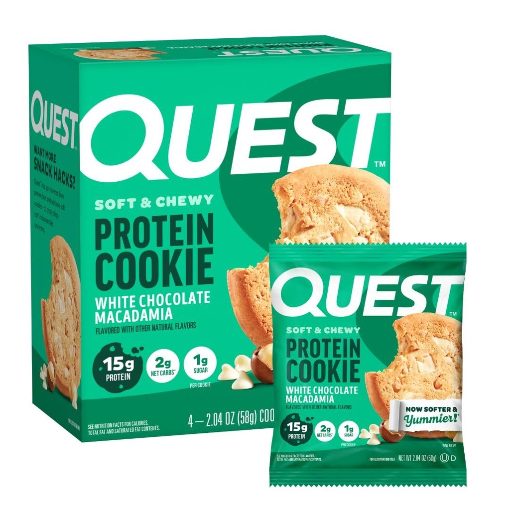 Quest Nutrition Chocolate Macadamia Protein Cookie, 15g Protein, 1g Sugar, 2g Net Carbs, Keto Friendly, High Protein, Low Carb; 4 Count
