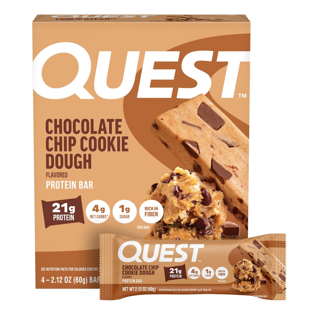 Chocolate Chip Cookie Deugh Protein Quest, 21g Protein, 4, Net Carbs, 1g Sugar, High Fiber, Gluten Free, Keto Friendly, 4 Count