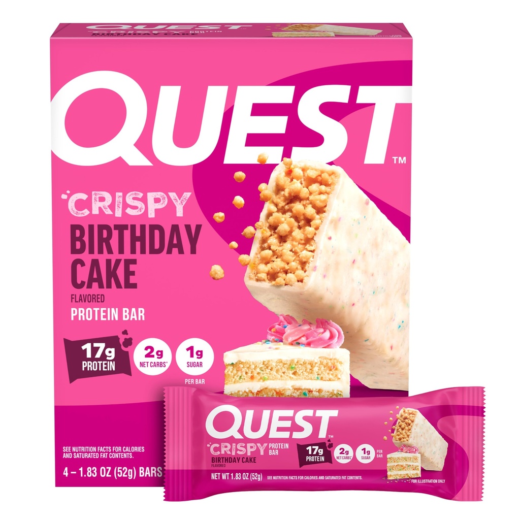 Quest Nutrection Crispy Cake Protein Bar, 17g Protein, 1g Sugar, 2g Net Carbs, Gluten Free Protein Snack, Keto Friendly, 4 Count