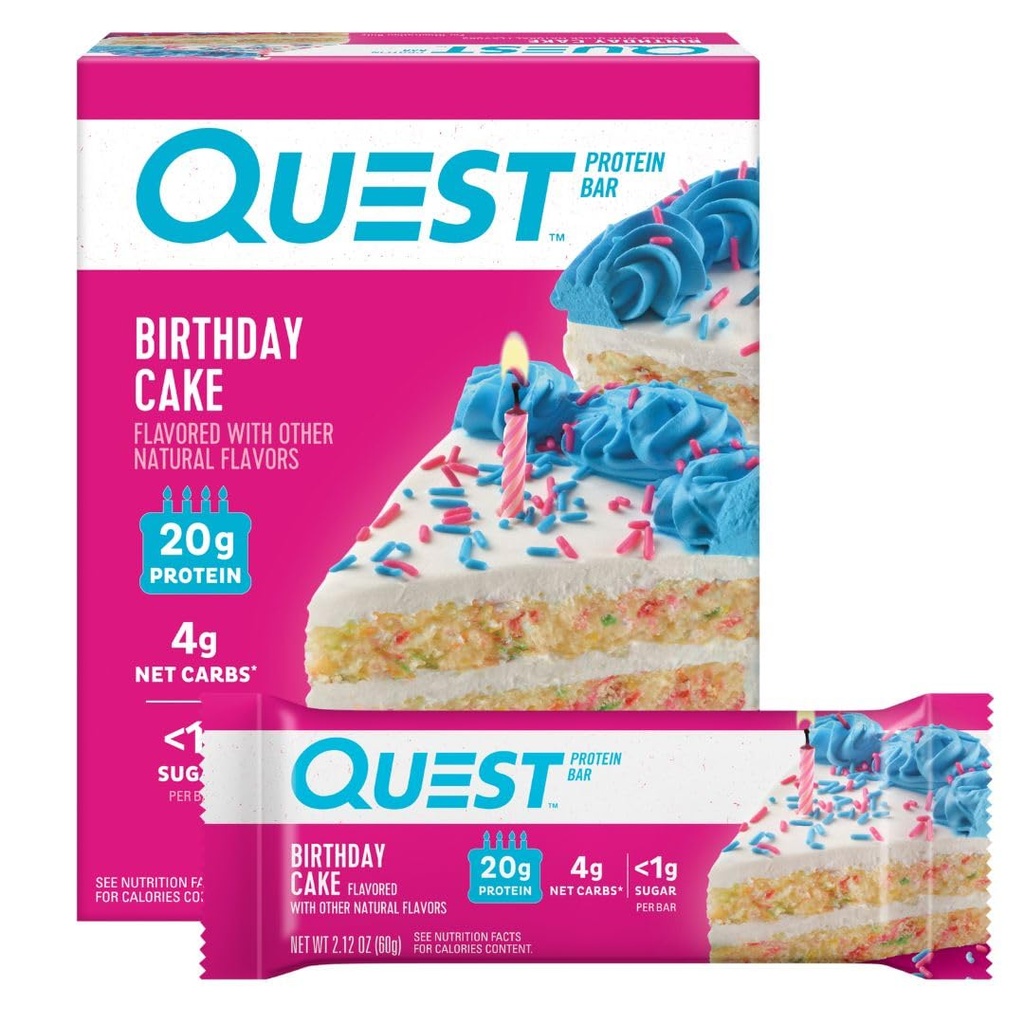 Quest Nutrection Cake Protein Bars, 20g Protein, 4g net Carbs, 1g Sugar, Gluten Free, Keto Friendly, 4 Count