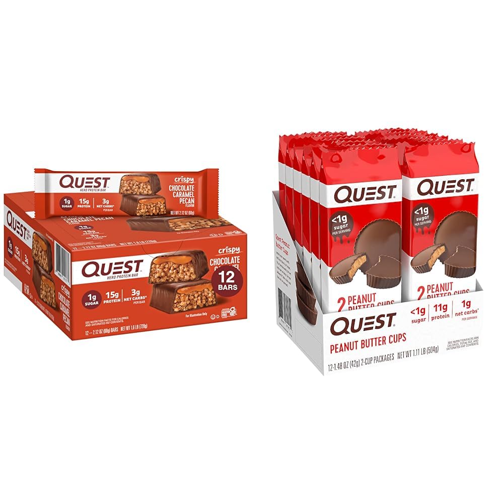 Quest Nutrection Crispy Chocolate Caramel Hero Protein Bar, 15g Sugar & High Protein Low Carb, Gluten Free, Keto Friendly, Peanut Butter Cups, 12 Count