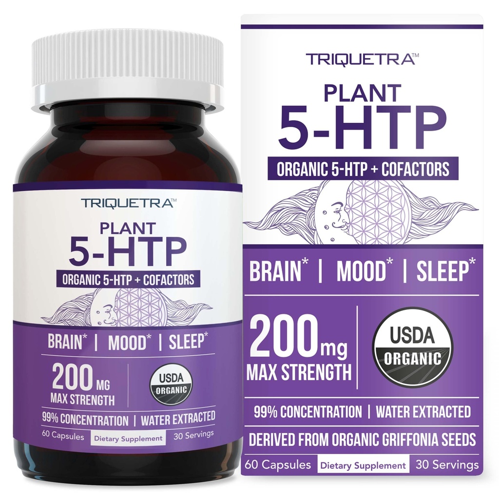 Organik 5-HTP - 200 mg = 124; 99% 5HTP Konsentrasi, Plus Kofactor B6 & Lion 's Mane 126; Air Diekstrak dari Organic Pulmonia Seeds 124; Supports Mood, Cognition & Tidur (60 Capsules 126; 30 Servings)