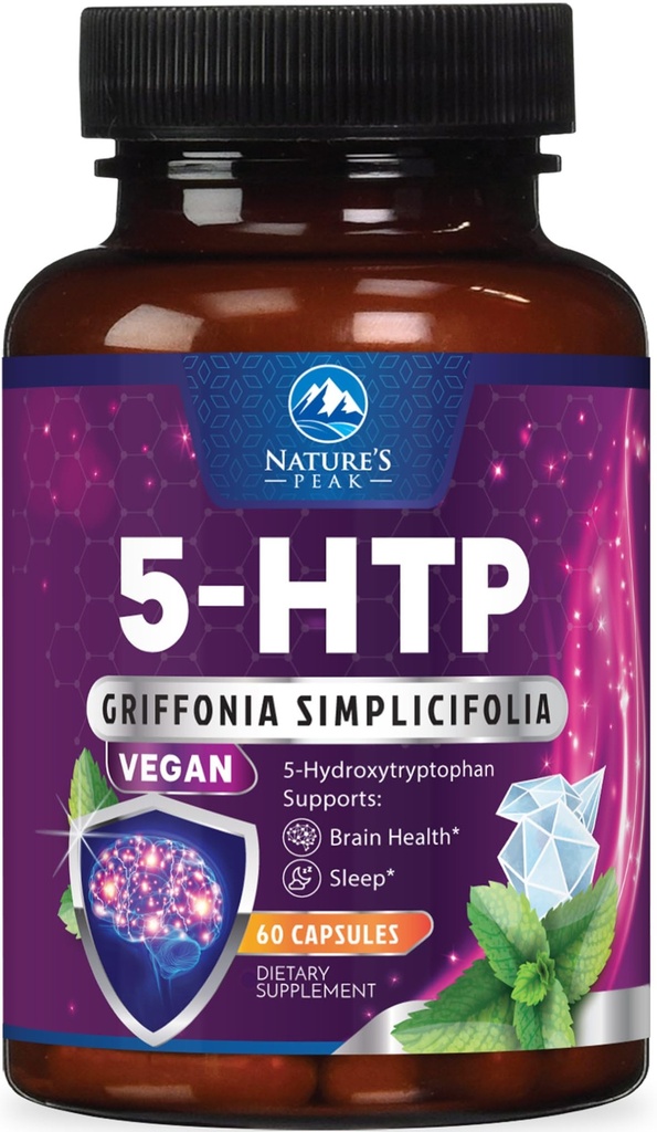 Suplemen 5- HTP - 5- HTP 200mg Per Serving - Ekstra Kekuatan 5HTP (5- Hydroxytryptophan) Elaonia Simplicifolia - Mendukung Tidur Refive, Natural Calm & Brain Health