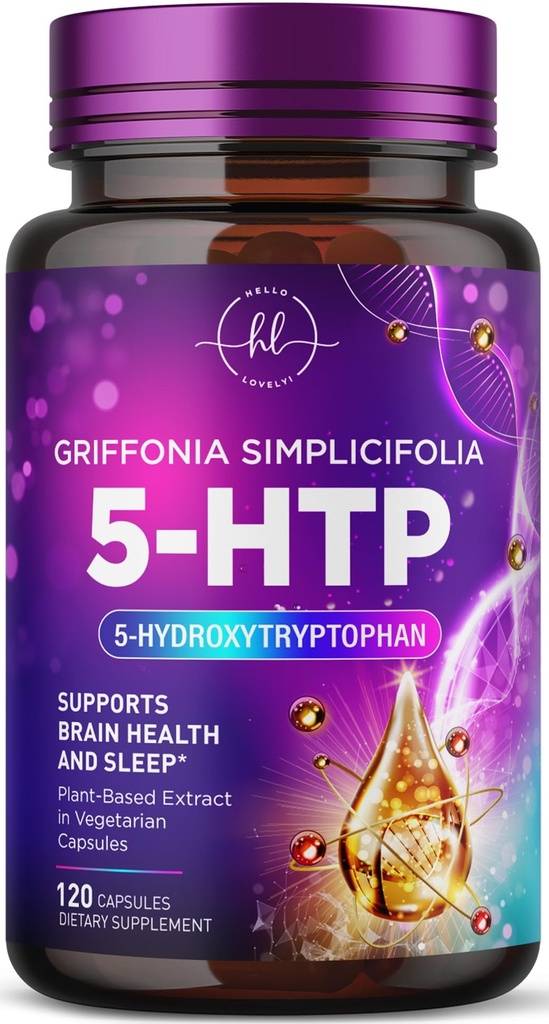 Suplemen 5- HTP - 200mg per Serving - Ekstra Kekuatan 5HTP dari Elaonia Simplicifolia - Support Restful Sleep, Natural Calm & Brain Health - 5 Hydroxypyphan - Botol di USA - 120 Capsules