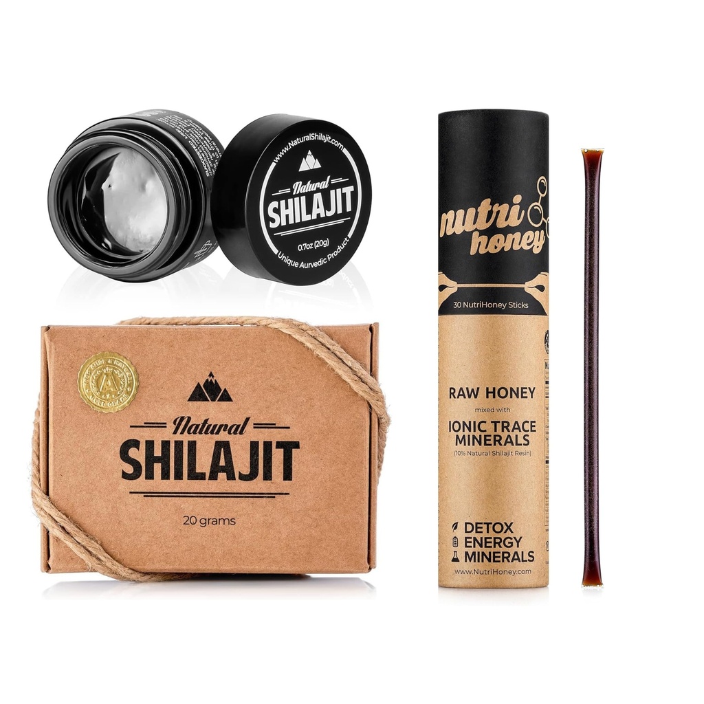 SHILAJIT NATAL Resin - 20 Gram Shilajit Suplemen dengan Fulvic Acid & Trace Mineral - Shilajit Honey Sticks 30 Count