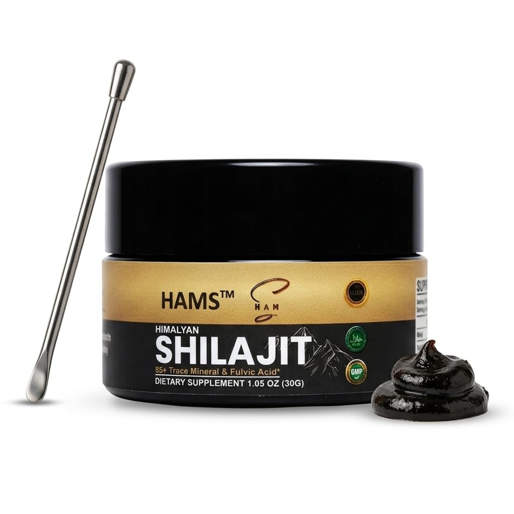 HAMS Murni Himalaya Shilajit Resin, Mumijo Autentik dengan 84 + Trace Mineces, Potensi Tinggi dengan Elemental Gold dan Fulvic Acid, Lab Test, Vegan, 30g