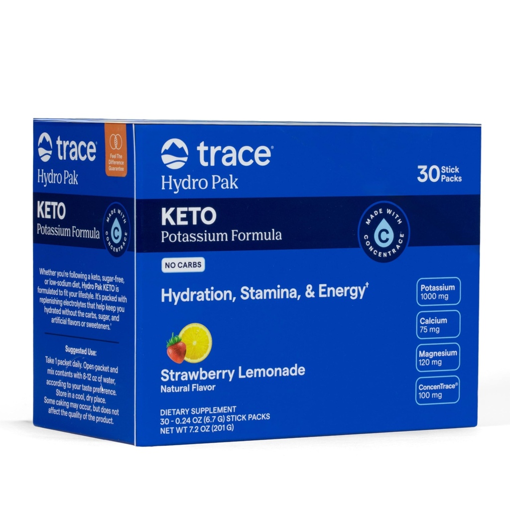 Telusuri Hidro Mineral Pak Keto - Electrolite Repleniment Drink Mix - 1000 mg Potasium Plus 70 Supports Energy, Stamina, & Hydration - Strawberry Lemonade Flavor - 30 Servis