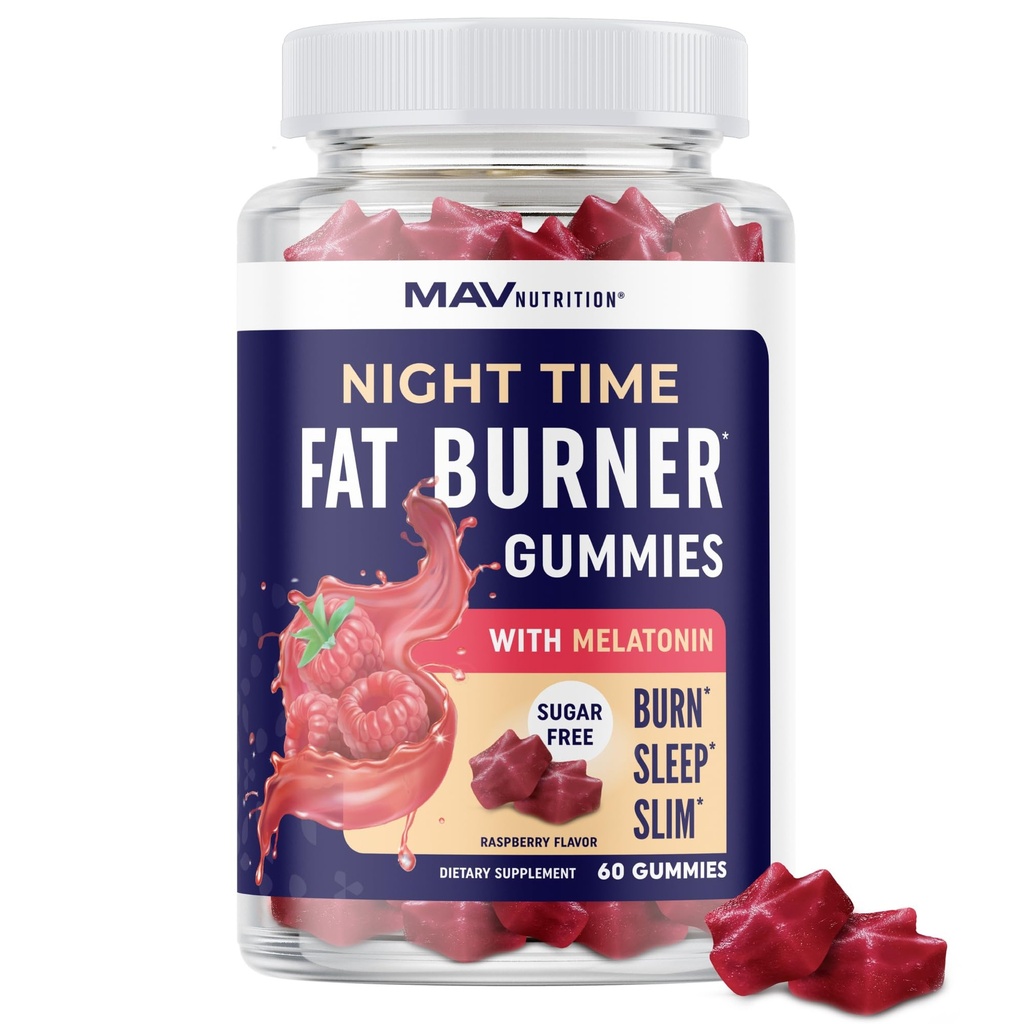 Night Time Burner Gummies with Melonatin for Sleep & Weight Loses Dues Suppresan & Metabolisme Booster, Shred Belly Fat While You Sleep 124; Diet Suplemen Perempuan & Pria 124; 60 Ct