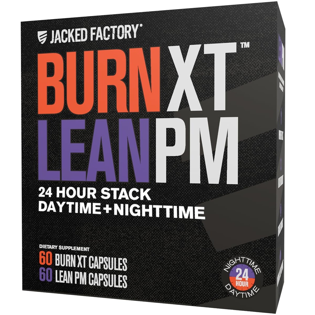 Jacked Factory Burn- XT + Lean-PM Kit - 24- Hour Body Composisi & Metabolism Dukung Stack - Day & Night Formula - 60 Count, 2 Pack