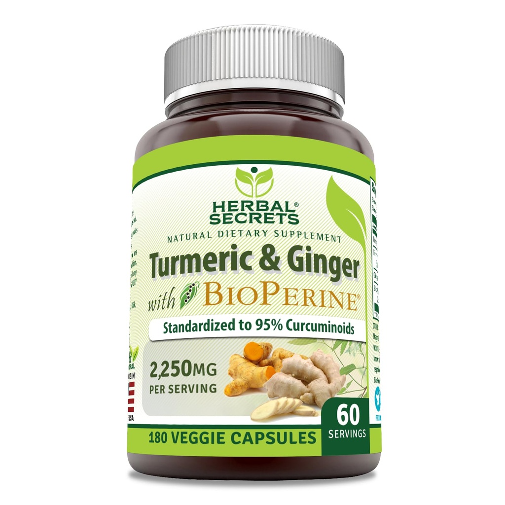 Herbal Rahasia Turmeric Curcumin & Ginger dengan Tambahan BioPerine 124; 2.250 Mg Per Serving 14; 180 Capsules 12.4; Non- GMO 124; Gluten Free 124; Dibuat di AS