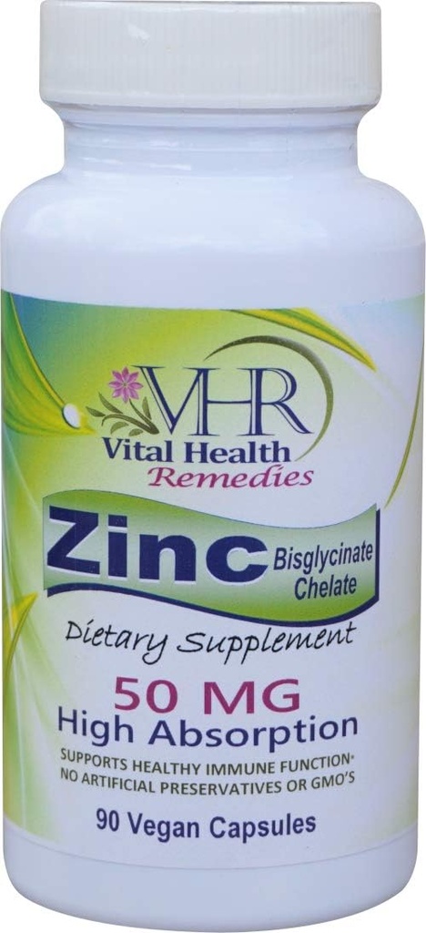 VHR ZINC Bisglycinate Chelate 50mg - Imune Support - High Absorpsi - Tidak ada pengawet. 90 Vegan Capsules