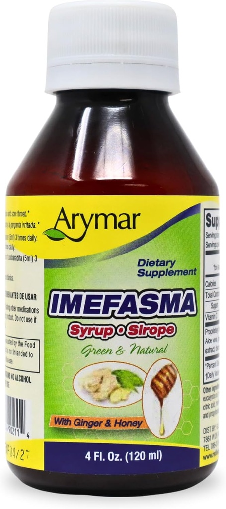 Arymar Imefasma dengan Ginger & Honey Cough Syrup (4 oz) - Bantuan Lembut dengan Ingrediens Alam