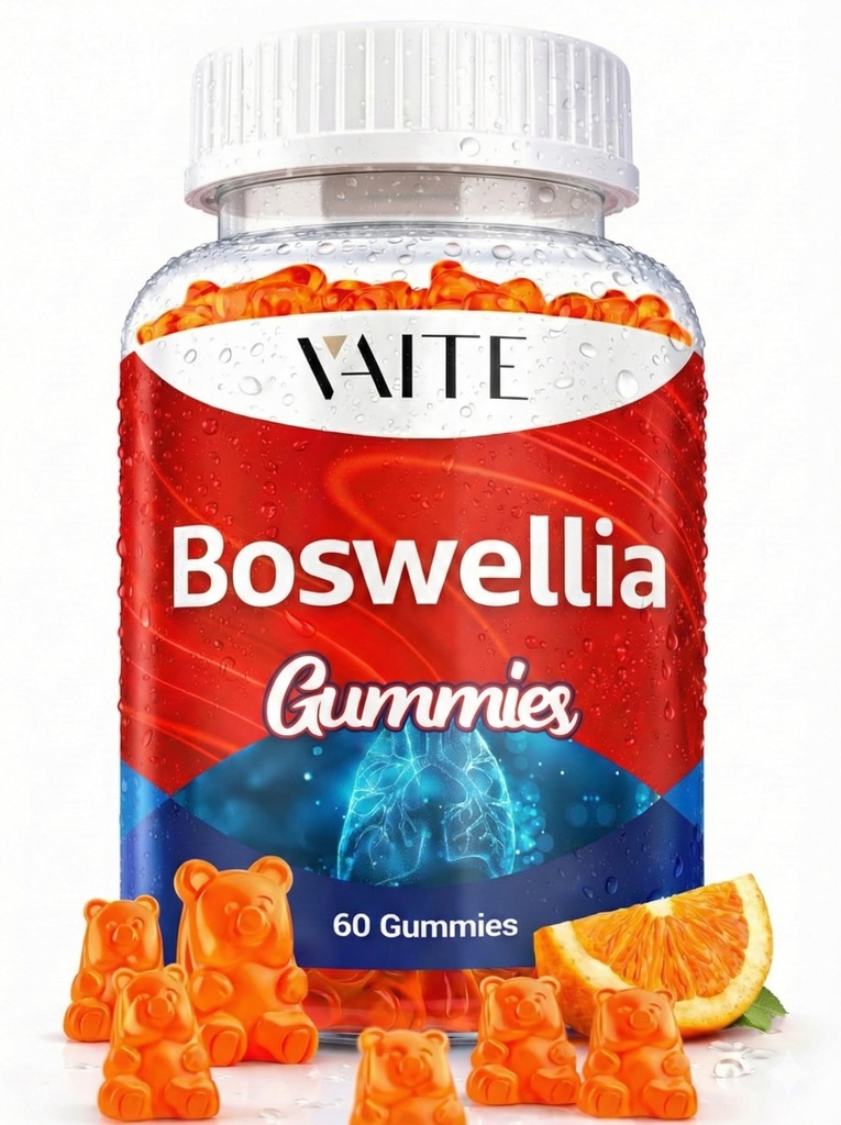 VAITE Boswellia Serrata Gummies 1200mg - Indian Frankin- Extract with Boswellic Acid, Plant-Based Suplemen, Gabungan Dukungan Kesehatan Formula, Non- GMO, Gluten- Free, Sugar- Free, 60 Chewables