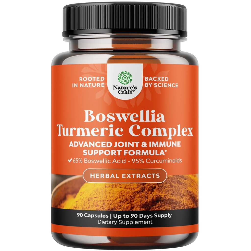Boswellia Extract Capsules dengan Turmeric - Advanced Ammune Health Supplement - Turmeric & Boswellia Serrata Capsules per Sersules for Body Detox & Healthy Joints - 90 Count