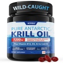 Antartika Krill Oil 1200 mg Omega 3 Suplemen, Omega 3 Krill Oil Softgeels w / EPA, DHA, Astaxanthin & Phospholipids for Brain & Antioksidant, Sumpably Disediakan, No Fishy Aftertaste, 120 Softgeels