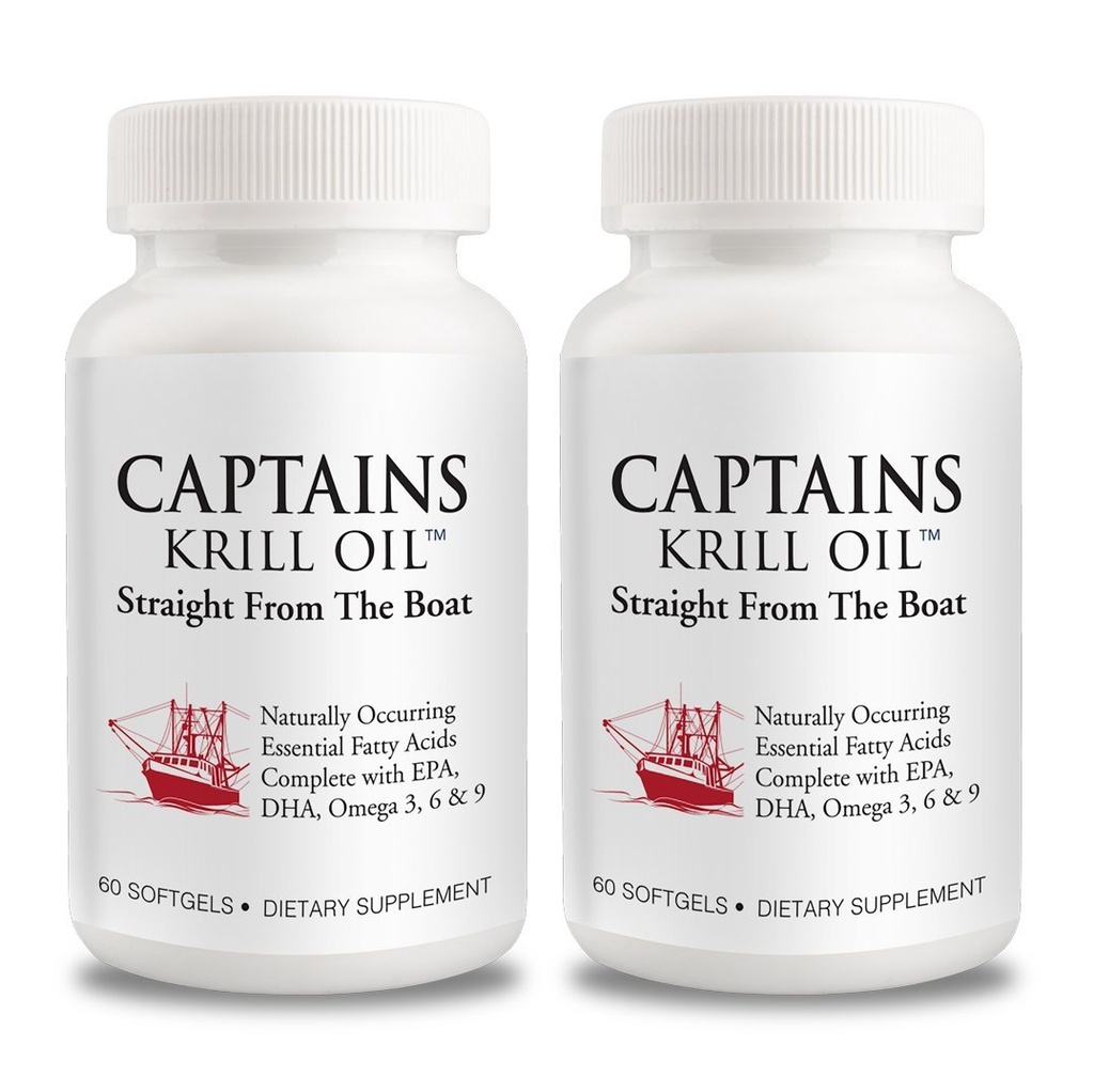 Kapten Murni Antartika Krill Oil Softgeels 124; Omega 3 EPA, DHA dengan Astaxanthin & Phospholipids 124; Tidak ada Addonist atau Chemical 124; 1000mg per Serving, 60 Capsules, 2-Pack
