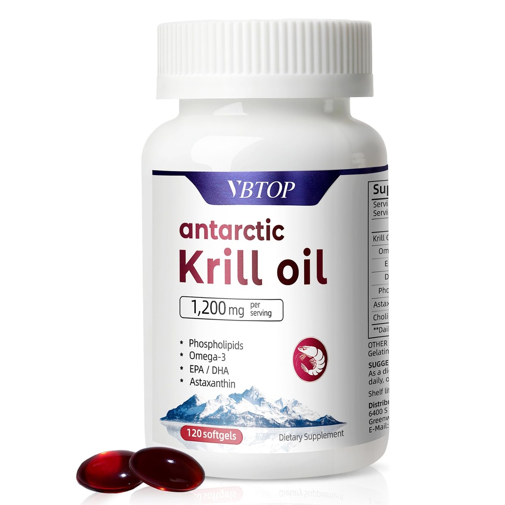 Antartika Krill Oil 1200 mg per Serving, 120 Quick Rilis Softgeels dengan Omega- 3 EPA DHA, Astaxanthin & Phospholipids, Mercury Free, No Fishy Aftertaste for Heart, Joint & Brain Health
