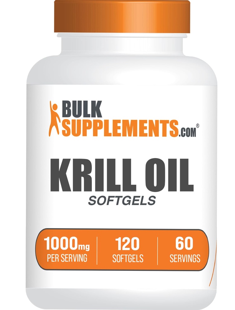 Tambahan BulkSuplements.com Krill Oil 100mg Softgels - Antartika Krill Oil Suplement - Omega 3 Suplemen, DHA Tambahan - Gluten Bebas, 2 Softgels per Serving, 120 Cacah (Paket 1)